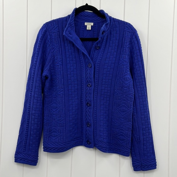L.L. Bean Sweaters - LL Bean Cardigan Cable Knit Sweater Button Up Blue Freeport Maine 100% Cotton Sm